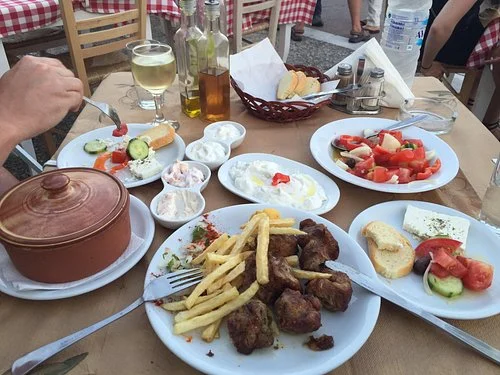 Grilled pork and moussaka