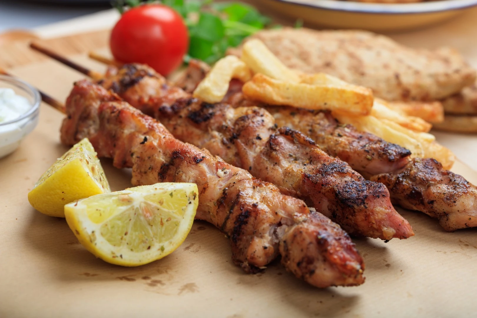Ladokola skiathos in old port tavern with grilled souvlaki skewers(Large) (1)