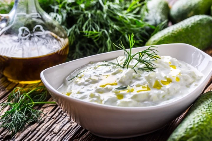 Ladokola tavern grill house traditional greek dip tzatziki prepared with cucumber sour cream yogurt olive oil fresh dill (Small)